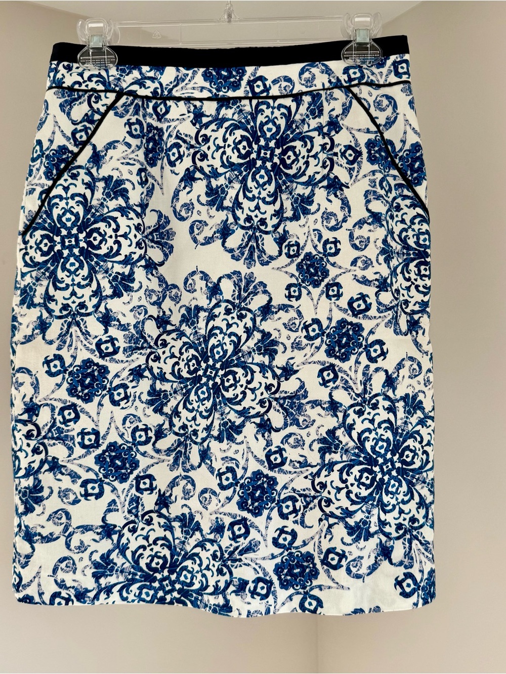 Blue and White Floral Pencil Skirt